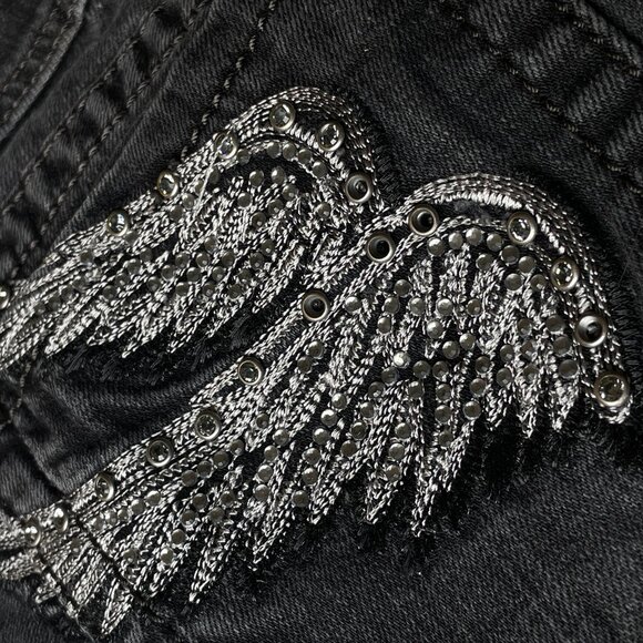 Miss Me Embellished Embroidered Wings Black Faded Skinny Jeans 29 x 31 - Picture 10 of 12